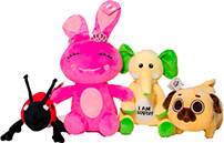 Plush animals manufactured by Custom Plush Innovations