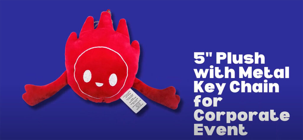 An example of a stuffed animal keychain we've made for a client's tradeshow